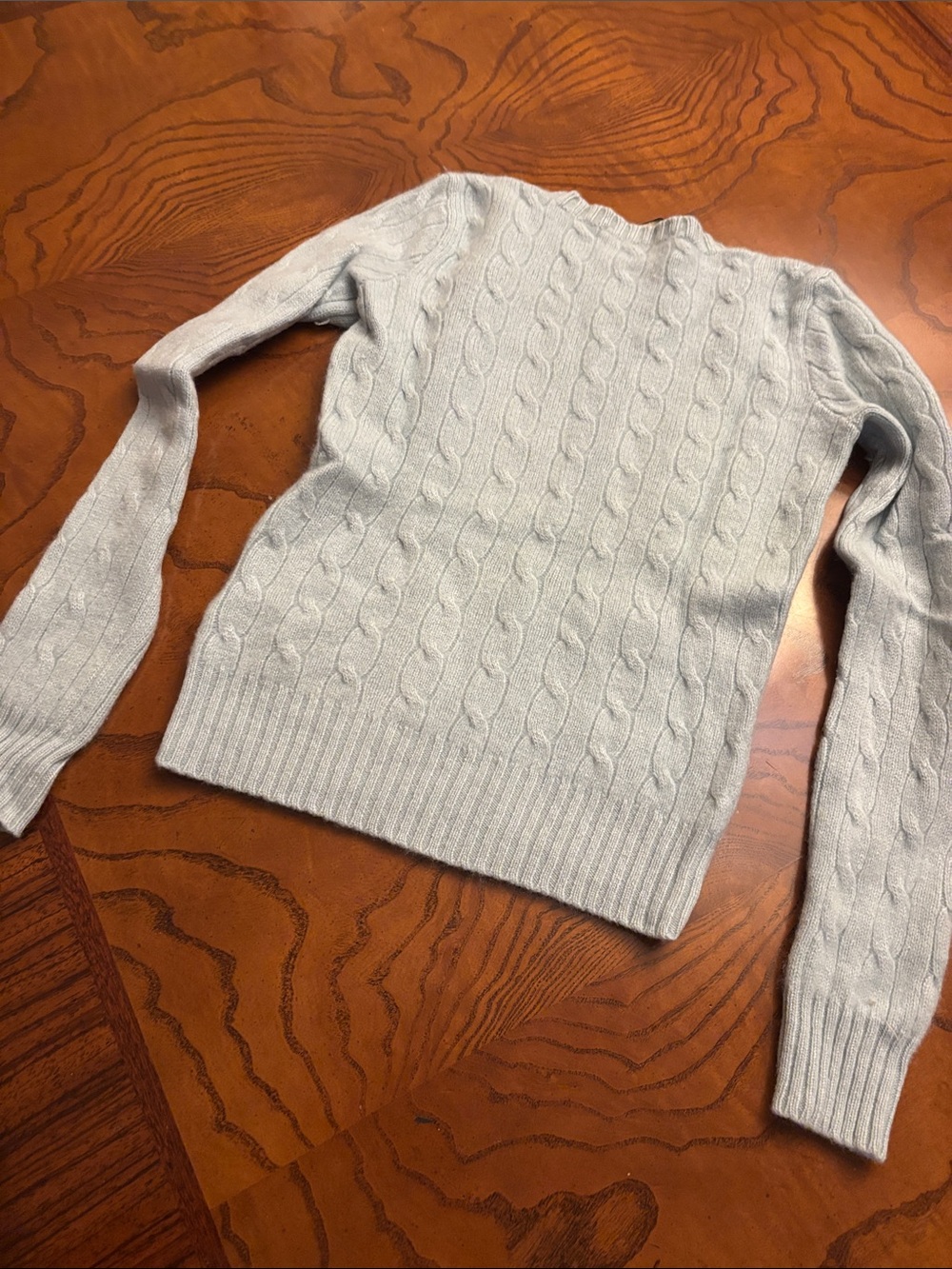 Ralph Lauren Pale Blue Cashmere Cable Knit Crewneck Sweater Small - Picture 5 of 9